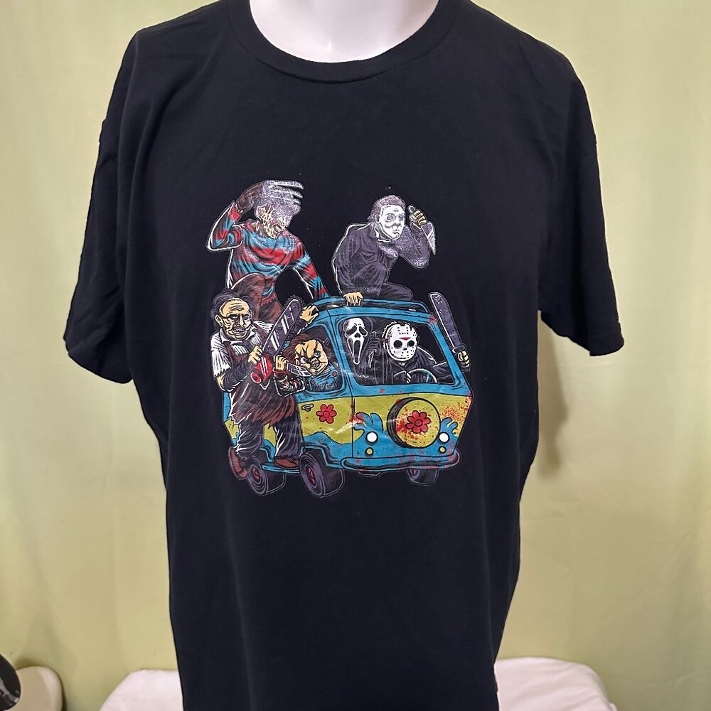 Freddie Jason Leatherface Scooby Van Men's Black T Shirt 2XL XXL